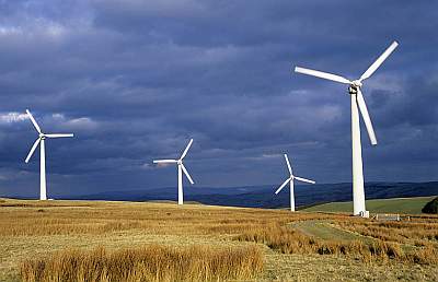 Wind turbines at Llandinam Wind Farm, Powys
