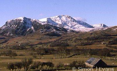 Snow on Cadair Idris (Cader Idris) from beside the A470