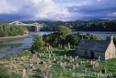 St Tysilio's church and Menai suspension bridge from Church Island