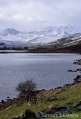 Snow on the Snowdon horshoe (Eryri) and Llynnau Mymbr in Winter