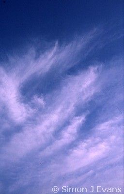 an abstract pattern made by wispy cirrus clouds against a blue sky
