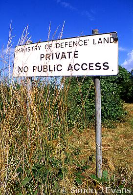 Ministry of Defence sign Private No Public Access at Nesscliffe Training Camp, Shropshire
