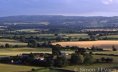 Farmland and the Long Mynd from Lyth Hill