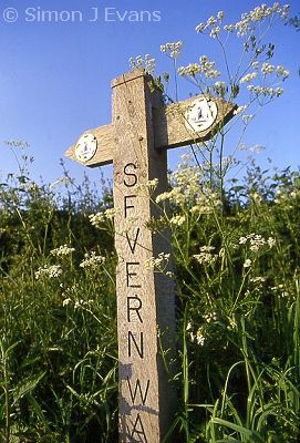Public Footpath sign on the Severn Way long distance walking route near Shrawardine