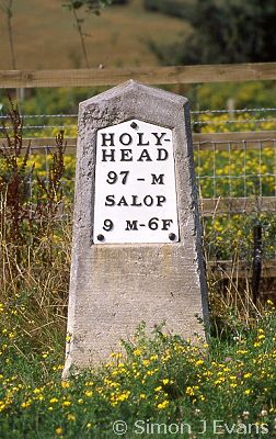 Milestone beside the old A5 near Nesscliffe